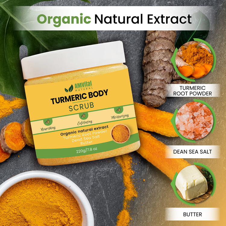 Turmeric Body Scrub Moisturizing and Exfoliating Body, Face, Hand, Foot Scrub,Nourishes Skin,Deep Cleansing 7.8oz