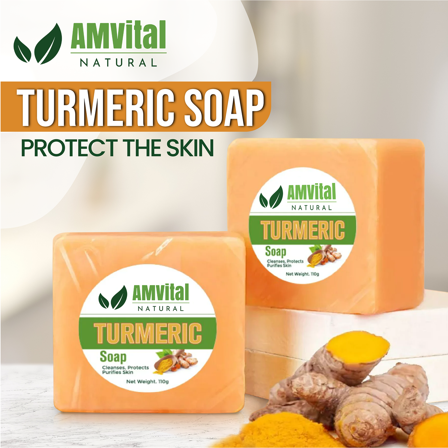 Turmeric Soap Bar (2-pack) – All-Natural Skin Care for Face & Body (3.88oz)