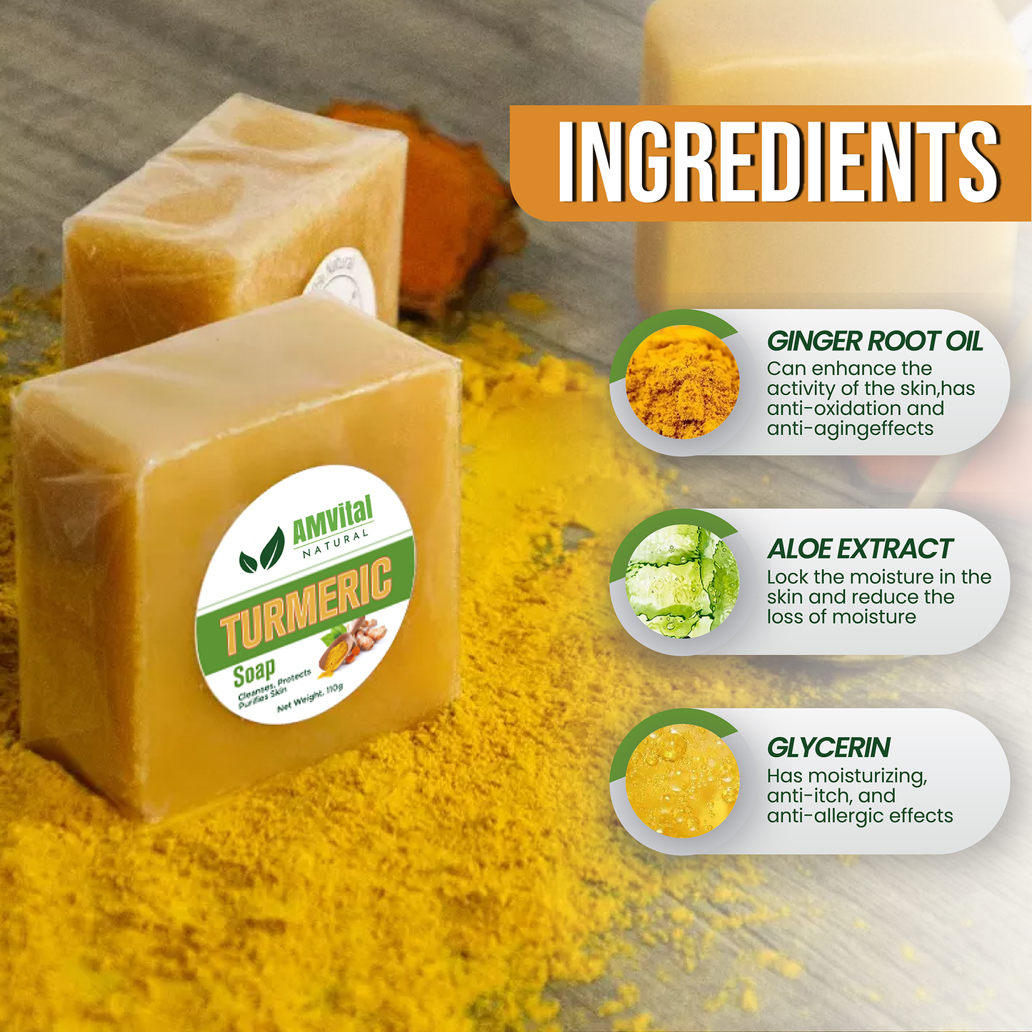 Turmeric Soap Bar (2-pack) – All-Natural Skin Care for Face & Body (3.88oz)