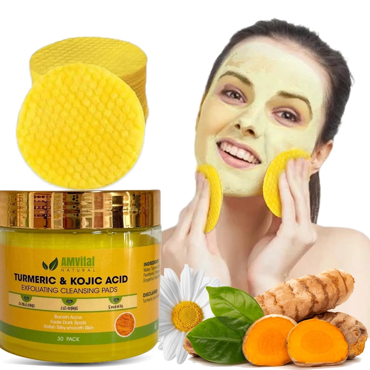 Kojic Acid & Turmeric Cleansing Pads (30-pack) – Brighten & Balance Skin, Oil Control & Exfoliation