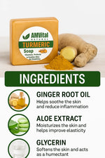 AMVital Natural Turmeric Soap with ginger root, aloe vera, and glycerin on a white background