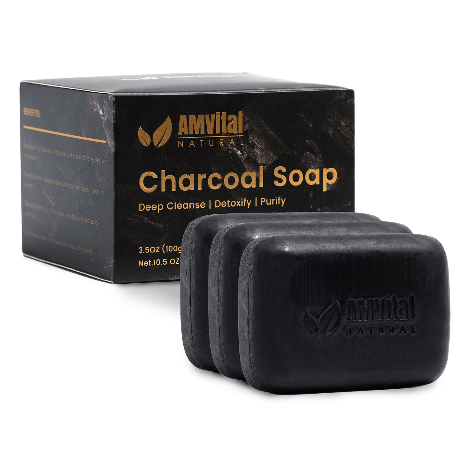 Charcoal Soap Bar (3-Pack) - All-Natural Plant-Based Formula