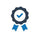 Blue check mark inside a black badge on a white background