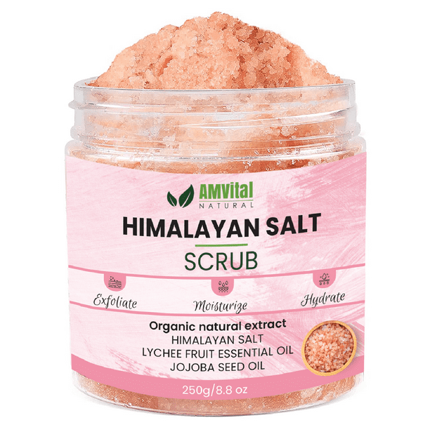 Himalayan Salt Body Scrub Moisturizing and Exfoliating Body, Face, Hand, Foot Scrub, Nourishes Skin, Skin Scars, Wrinkles 8.8oz